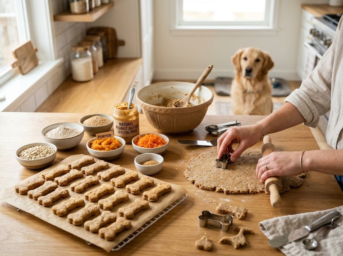 Bag små hundekiks med ingredienser der passer til hundens kost